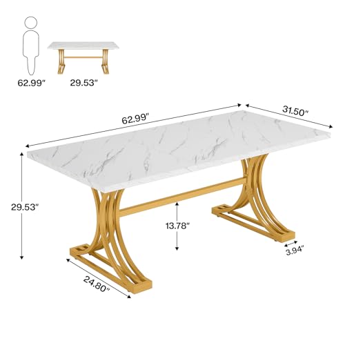 Tribesigns 10.5FT Faux Marble Conference Table, Modern Meeting Table with Gold Legs for 8-10 People, Rectangle Seminar Boardroom Table for Office Conference Room (4, White + Gold) Tribesigns