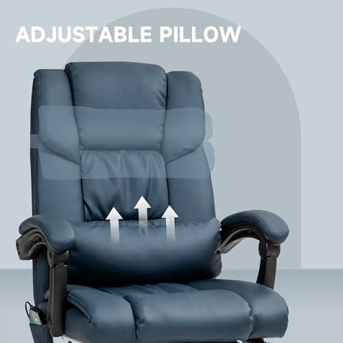 Vinsetto High Back Massage Office Chair with 6 Vibration Points, PU Leather Reclining Computer Chair, Ergonomic Desk Chair with Footrest Adjustable Height and Remote, Blue Vinsetto