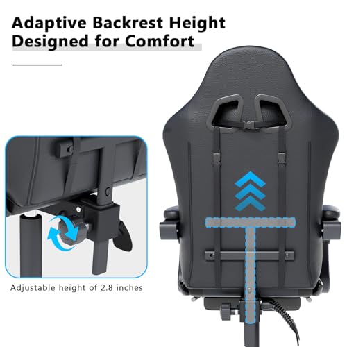 OS MOTOR Gaming Chair with Headrest and Lumbar Support, Ergonomic High Back Office Chair, Racing Style Executive Computer Desk Chair, Leather Adjustable Swivel Task Chair for Home Office (Black) OS MOTOR