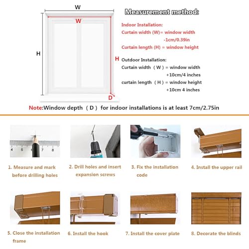 2" Slats Bamboo Blinds for Windows Blackout Shades Horizontal Window Blinds W20-72" H48 60" 64" 72" Blinds for Light ControlInside/Outside Mount Shades, Cordless(72" W x48 H) WoodArtSupply