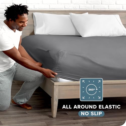 Bare Home Fitted Bottom Sheet Twin Extra Long - Premium 1800 Microfiber - Ultra-Soft Wrinkle Free - Deep Pocket - Twin XL Fitted Sheet (Twin XL, Grey) Bare Home