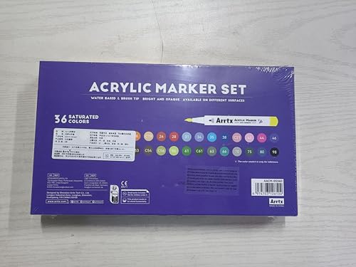 Arrtx Acrylic Paint Pens 36D Colors Acrylic Paint Markers,Brush Tip Acrylic Pens Acrylic Markers for Rock Painting,Wood,Ceramic,Glass,Canvas,Metal,Plastic,Fabric,Stone and Diy Project Arrtx