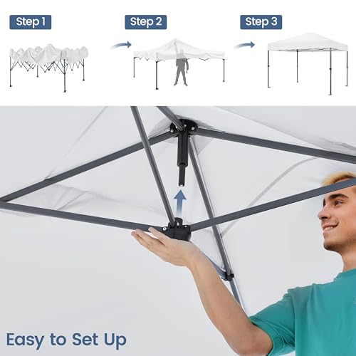 Yaheetech 10x10 1-Person Setup Pop Up Canopy Tent, Instant Portable Commercial Canopy Tent, Outdoor Gazebo with 1-Button Push, Wheeled Bag & 4 Sandbags for Home, Party & Outdoor, Silver-Coated White Yaheetech
