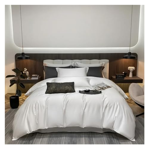 JIQHOHX 3pcs/Set White Duvet Cover Set Egyptian Cotton Luxury Bedding Sets Single Queen King Bed Cover Solid Quilt Cover with Pillowcase,Summer Duvet Cover Sets (F Cover 200X230 cm) JIQHOHX