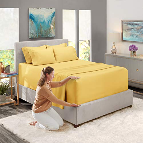 Hearth & Harbor Extra Deep Pocket Sheet Sets, Luxury Soft 6 Piece Bed Sheet Set Fits Mattress 18-24 Inches - Queen, Mellow Yellow Hearth & Harbor
