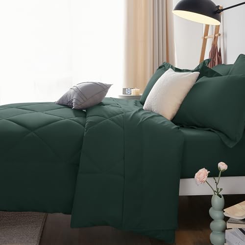 CozyLux Queen Comforter Set Forest Green - Bed in a Bag Queen Size 7 Pieces, Luxury Soft Bed Set for All Seasons, Bedding Set with Down Alternative Comforter, Sheets, Pillowcases & Shams CozyLux
