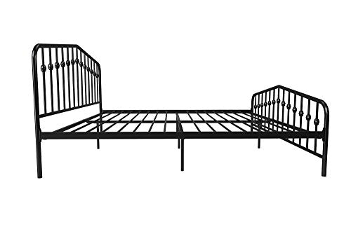 Novogratz Bushwick Modern Metal Bed, Slightly Triangular Headboard and Footboard with Inset Spindles, Adjustable Base Height for Underbed Storage, Requires No Box Spring, King Size - Black Novogratz
