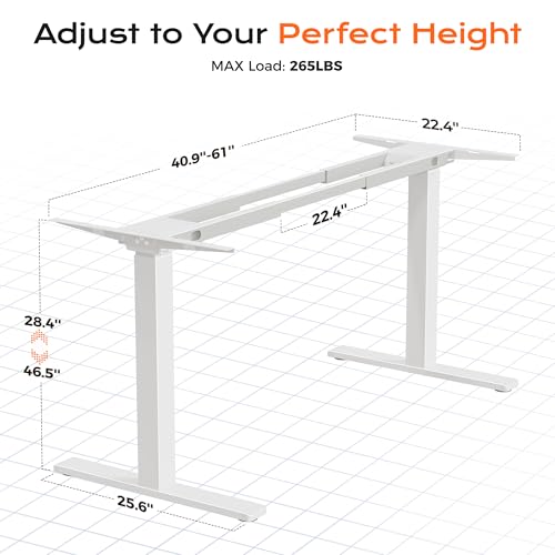 Huuger Dual Motor Electric Standing Desk Frame, Sit Stand up Desk Leg for 47.2” to 86.6” Desktop, Computer Desk Leg with Cable Tray, 3 Memory Height Presets, 2 Hooks, White Frame Only Huuger