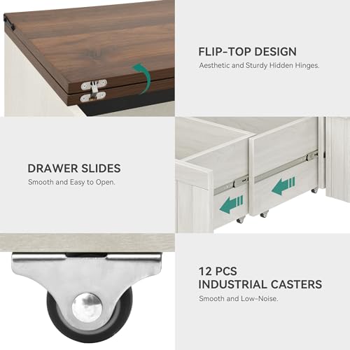 DWVO Full Size Murphy Bed with Charging Station, Cabinet Bed with Large Storage Drawer, Farmhouse Multi-Functional Murphy Cabinet Bed Frame for Bedroom or Guest Room, Noise-Free, Rustic White DWVO