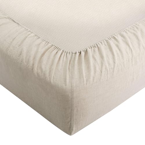 ATLINIA 100% Pure Flax Linen Bedding Set - Stone Washed French Linen Fabric Deep Pocket Fitted Sheet Farmhouse Flat Sheet 2 Pillowcases (Natural, King) ATLINIA