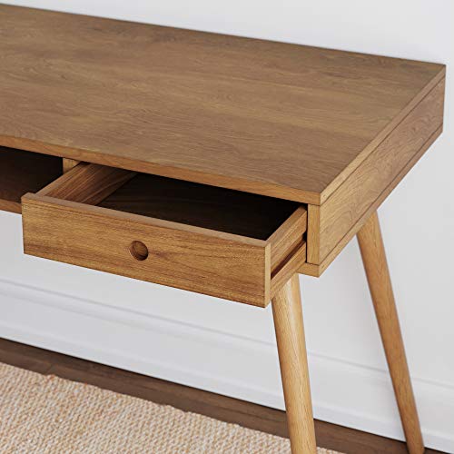 Nathan James Parker Modern Home Office Writing, Computer or Laptop Desk with Open Storage Cubby and Small Drawer, Walnut Nathan James