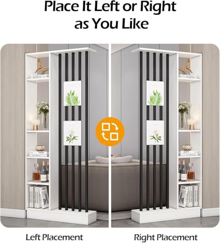 Wall Room Divider with Storage Shelves, Modern Freestanding Room Divider Screen, Open Room Wood Partition for Home & Office Decor (White + Black, 55" L x 9.5" W x 79.5" H) URMUYJJ
