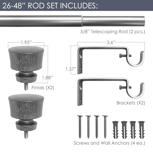 Stockton 26-48 Inch Adjustable Curtain Rod Set, 5/8 Inch Diameter in Walnut Decopolitan