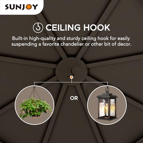 Sunjoy 15 x 15 ft. Octagon Hardtop Gazebo Black Aluminum Roof Gazebo with Metal Ceiling Hook Sunjoy