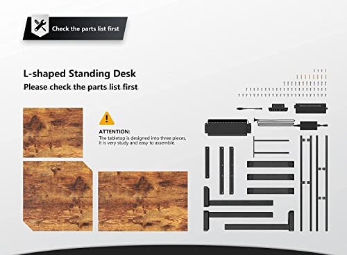 FEZIBO Triple Motor 63" L Shaped Standing Desk, Electric Standing Gaming Desk Adjustable Height, Corner Stand up Desk with Splice Board, Black Frame/Rustic Brown Top FEZIBO