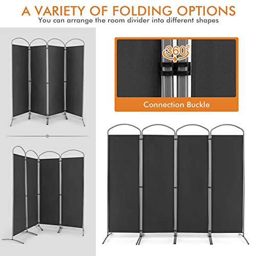 Giantex 6.2Ft Folding 4-Panel Room Divider Grey - 87" Wide Freestanding Foldable Fabric Privacy Screen, Lightweight Portable Partition Wall Divider and Separator for Home Office, Apartment, Studio Giantex