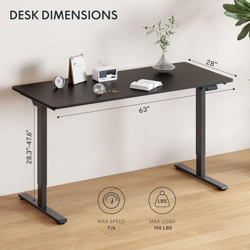 FLEXISPOT 63"x28" Large Dual Motor Electric Standing Desk, Black - 198 LBS Heavy-Duty Capacity, Ideal for Home Office, Creative Studio, or Multi-Monitor Setup FLEXISPOT