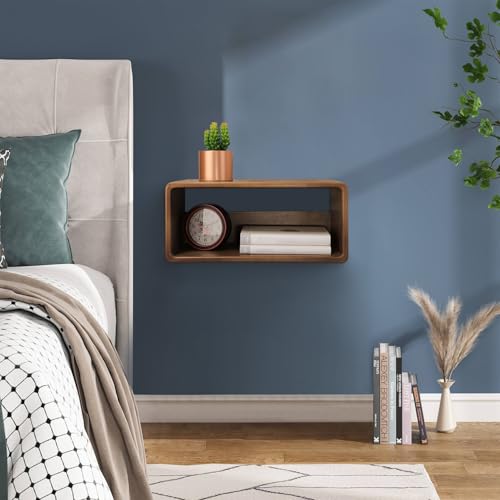 WDSHIYI Floating Nightstand, Wall Mounted Bedside Shelf, Handmade Bedroom Furniture,Pine Wood Floating Bedside Table, Minimalist and Unique Style 18”x 10”x 7.5” Brown WDSHIYI