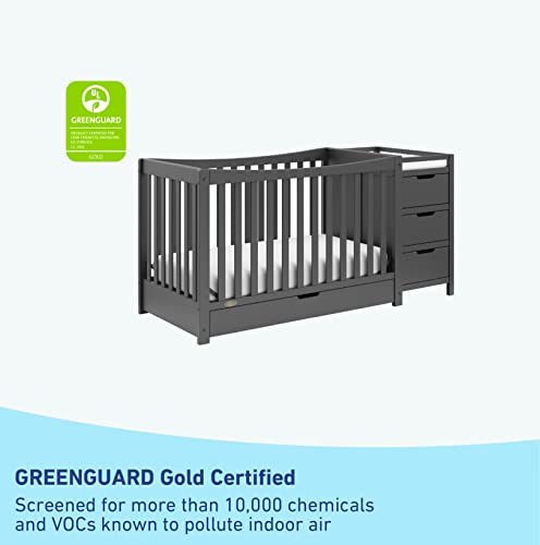 Graco Remi 4-in-1 Convertible Crib & Changer with Drawer (Gray) – GREENGUARD Gold Certified, Crib and Changing -Table Combo, Includes Changing Pad, Converts to Toddler Bed, Daybed and Full-Size Bed Graco