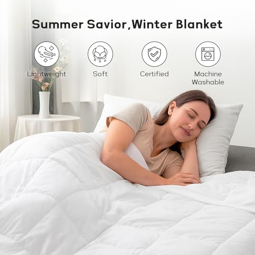 Globon Lightweight Goose Down Comforter King Size, Summer Blanket for Hot Sleepers, Soft Noiseless Shell, Breathable Duvet Insert 106x96 inch White Globon