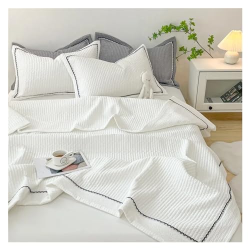 YUSIWOAL Korean Bubble Yarn Summer Blanket Compatible with Double Bed Breathable Thin Comforter Set Machine Washable Quilt 3 Pcs Set or Single Quilts,Summer Duvet Cover sets(Bianco,150x200cm) YUSIWOAL