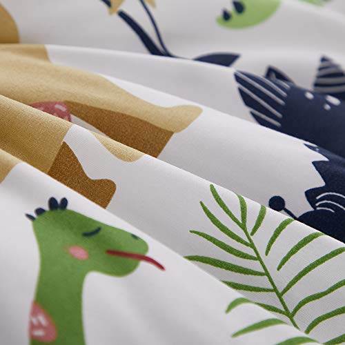 Joyreap 4 Piece Toddler Bedding Set, Dinosaur Theme Printed on White, Standard Size Includes Quilted Comforter, Fitted Sheet, Top Sheet, and Pillow Case for Boys n Girls Joyreap