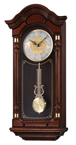 SEIKO Stately Dark Brown Solid Oak Case Wall Clock with Pendulum and Chime Seiko
