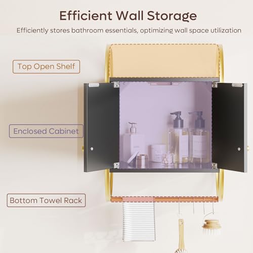 Bestier Floating Shelves for Wall, Bathroom Wall Cabinet with 2 Door and Towel Rack, Wall Shelves for Kitchen, Bedroom, Living Room, Bathroom, Office, Classic Black Bestier