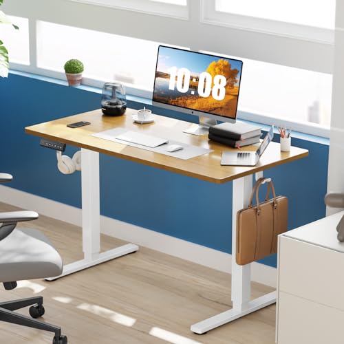 Sweetcrispy Electric Standing Desk Adjustable Height, 40x24 Inch Sit Stand Up Home Office Desks Computer Workstation PC Work Table with 3 Memory Preset Splice Wood Board Metal Frame, Oak Sweetcrispy