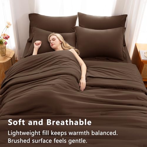 CozyLux Full Size Comforter Sets Brown, 7 Pieces Bed in a Bag Full Comforter Set with Sheets, Luxury Soft Bedding Set with Down Alternative Comforter, Fitted Sheet, Flat Sheet, Pillowcases & Shams