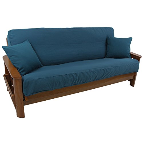 Blazing Needles Solid Twill 8" to 9" Futon Cover Set with 2 Throw Pillows (Set of 3), Full, Indigo Blazing Needles