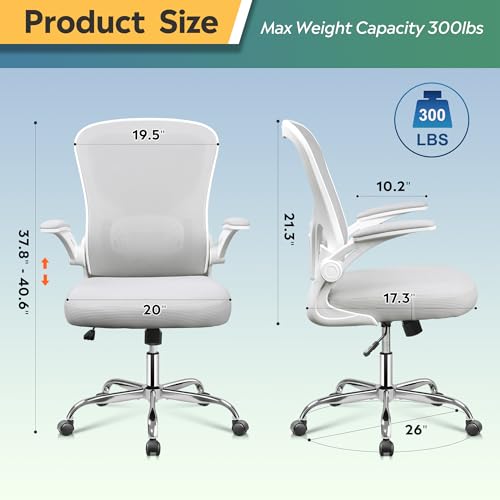DEVAISE Office Chair Ergonomic Computer Desk Chair with Flip-up Armrests, Comfy Mesh with Adjustable Lumbar Support, White DEVAISE