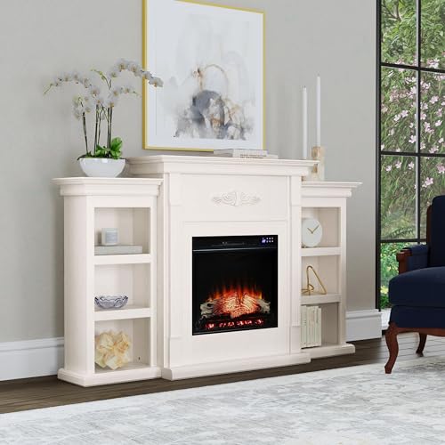 SEI Furniture Tennyson Electric Fireplace with Bookcases, New Ivory SEI Furniture