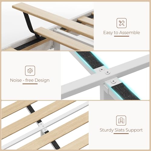 Rolanstar Full Bed Frame with Drawers, Storage Headboard with Charging Station and LED Lights, Upholstered Bed with Heavy Duty Wood Slats, No Box Spring Needed, Noise Free, Easy Assembly, Beige Rolanstar