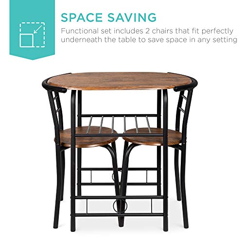 Best Choice Products 3-Piece Wooden Round Table & Chair Set for Kitchen, Dining Room, Compact Space w/Steel Frame, Built-in Wine Rack - Black/Brown Best Choice Products