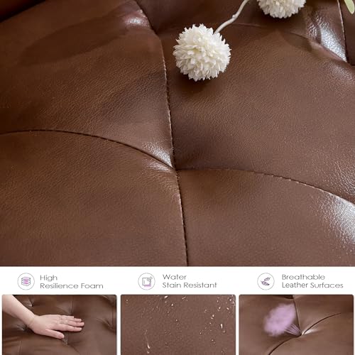 TYBOATLE 62" W Brown Leather Loveseat w/ 2 USB and 2 Cupholders, Mid-Century Modern Tufted Small Love Seat Couches for Office, Living Room, Bedroom, Dorm (1, Brown) TYBOATLE
