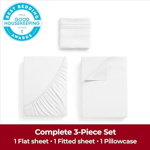 Mellanni Twin Sheets Set - 3 PC Iconic Collection Bedding - Hotel Luxury, Extra Soft, Cooling Bed Sheets - Wrinkle, Fade, Stain Resistant (Twin, White) Mellanni