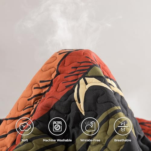 Andency Floral Boho Quilt King Size Bedding Set Black, 3 Pieces Farmhouse Flower Botanical Summer Bedspreads with 2 Shams, Soft Reversible Lightweight Microfiber Coverlet Set for All Season, 106"x96" Andency