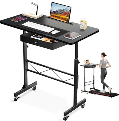 GTRACING Small Standing Desk Adjustable Height Small Computer Desk Mobile Portable Rolling Laptop Table with Wheels 32" Computer Workstation Sit Stand Desks Portable Standing Table Treadmill desks