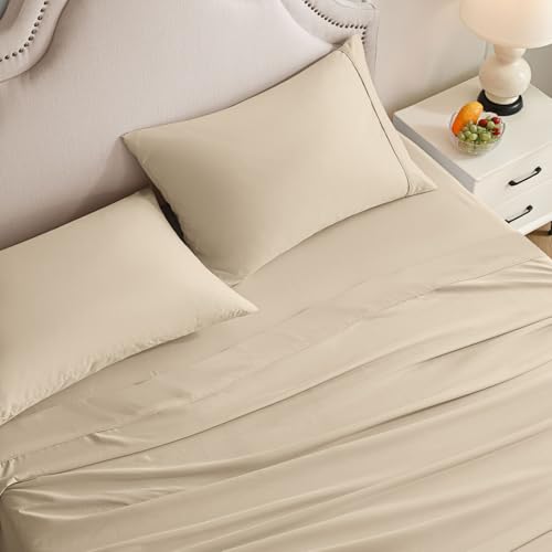 Swiftify Twin Sheets Set, 3 Pieces Hotel Luxury Soft Microfiber Bed Sheets Set, Up to 16" Deep Pockets, Oeko-Tex Sheets with Elastic, Breathable, Wrinkle Free (Beige, Twin) Swiftify