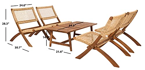 SAFAVIEH Outdoor Collection Blaze Coastal Acacia Wood/Light Brown 5-Piece Coffee Set PAT7080A, Natural/Natural Safavieh