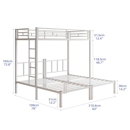 Bellemave Triple Bunk Bed for Kids, Adults, Teens, Twin Over Twin Metal Bunk Beds for 3 Kids, 3 bunk beds(Heavy Metal, White) Bellemave