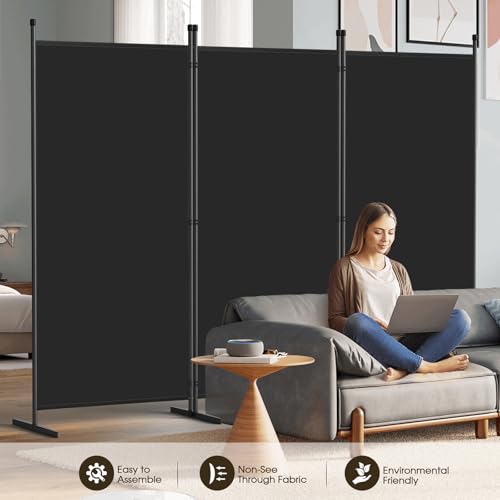 AKTOP 3-Panel Room Divider, Freestanding Wall Divider for Room Separation, Folding Privacy Partition Screen 70''W x 102''H, Portable Room Divider Panel Privacy Screen for Dorm Studio Office, Black AKTOP