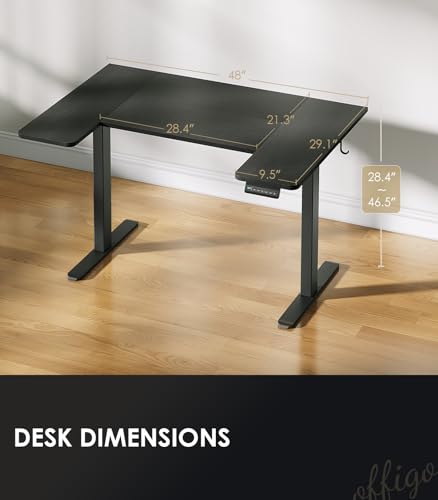 OffiGo U Shaped Electric Standing Desk, 48 Inch Height Adjustable Sit Stand Table, Writing Computer Desk for Home, Office, Workstation, Black OffiGo