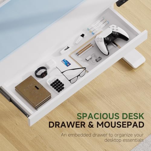 GTPLAYER Electric Standing Desk with Drawers, 48 x 24 Inches Height Adjustable Computer Desk with Monitor Stand, Laptop Stand, Sit Stand up Desk with Memory Preset for Home, Office, White GTPLAYER