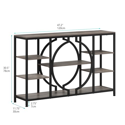 GiftGo 47" Industrial Console Tables for Entryway Rustic Sofa Table Behind Couch 4 Tier Wooden Shelves Entry Table with Storage for Foyer, Hallway, Front Door,Living Room (Retro Grey, 47") GiftGo