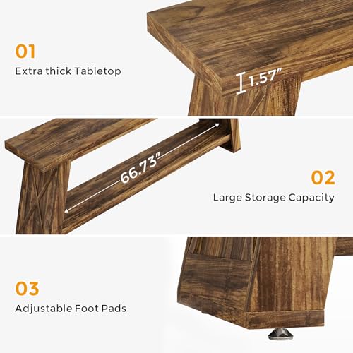Condemo 70.9" Extra Long Entryway Table, Farmhouse Wood Console Table with Storage, 2-Tier Narrow Sofa Table Behind Couch for Living Room, Hallway, Entrance, Foyer, Rustic Brown Condemo