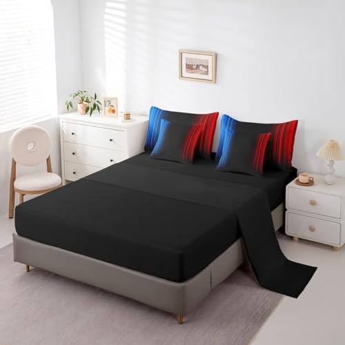 Feelyou Geometric Ombre Teens Comforter Set with Sheets Full Size Kids Boys Women Blue Red and Black 7 Piece Bedding Set Decor Modern Stripes Bed Set Feelyou