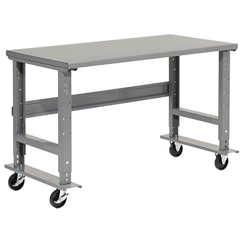 Global Industrial Mobile Adjustable Height C-Channel Leg Workbench, 48"W x 30"D, 1-3/4" Steel Top with Square Edge, 2000 Lbs. Capacity, Gray, Industrial Workbench Global Industrial