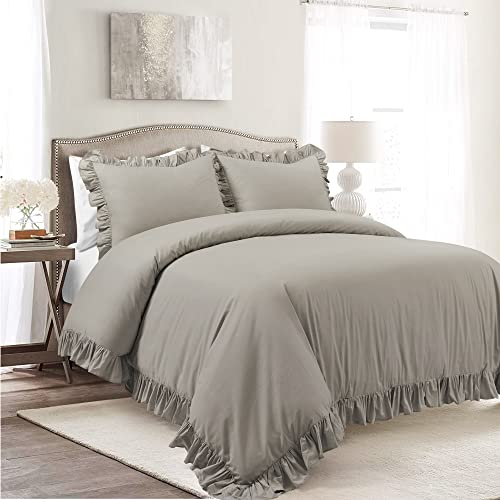 Lush Decor Reyna Ruffle Cotton Duvet Cover Set 3 Piece Set King, Pure White - King Size Bedding Set - White Duvet King- Ruffled Bedding - Coquette Decor Lush Decor